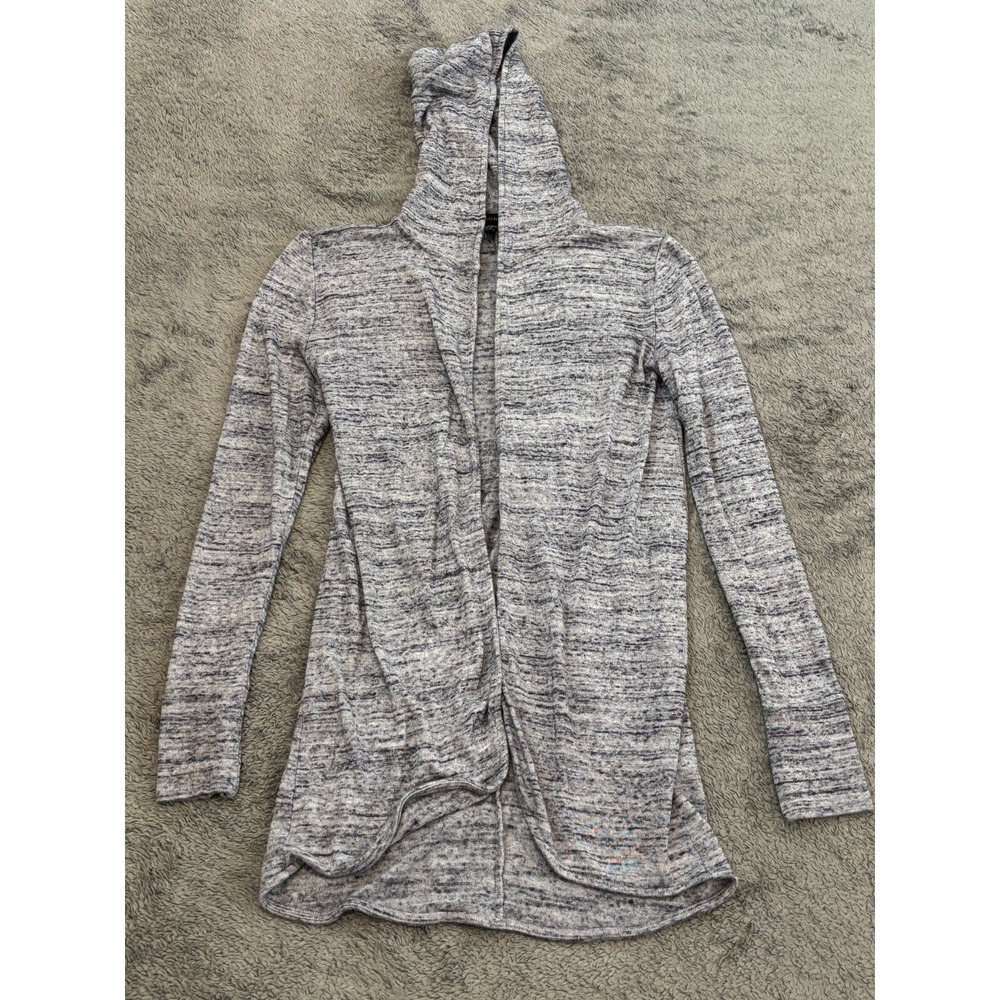 White House Black Market Marled Blue Cardigan Sweater Size XS Open Front Hooded